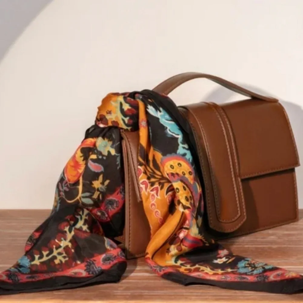 Vismaya Rhapsody Floral Scarf Mustard Bohemian Square